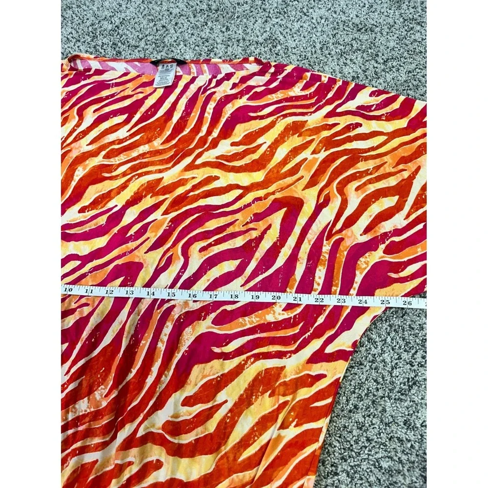 Carmen Marc Valvo Zebra Print‎ Cover Up Dress Orange Pink Swim Kaftan Tunic M L
